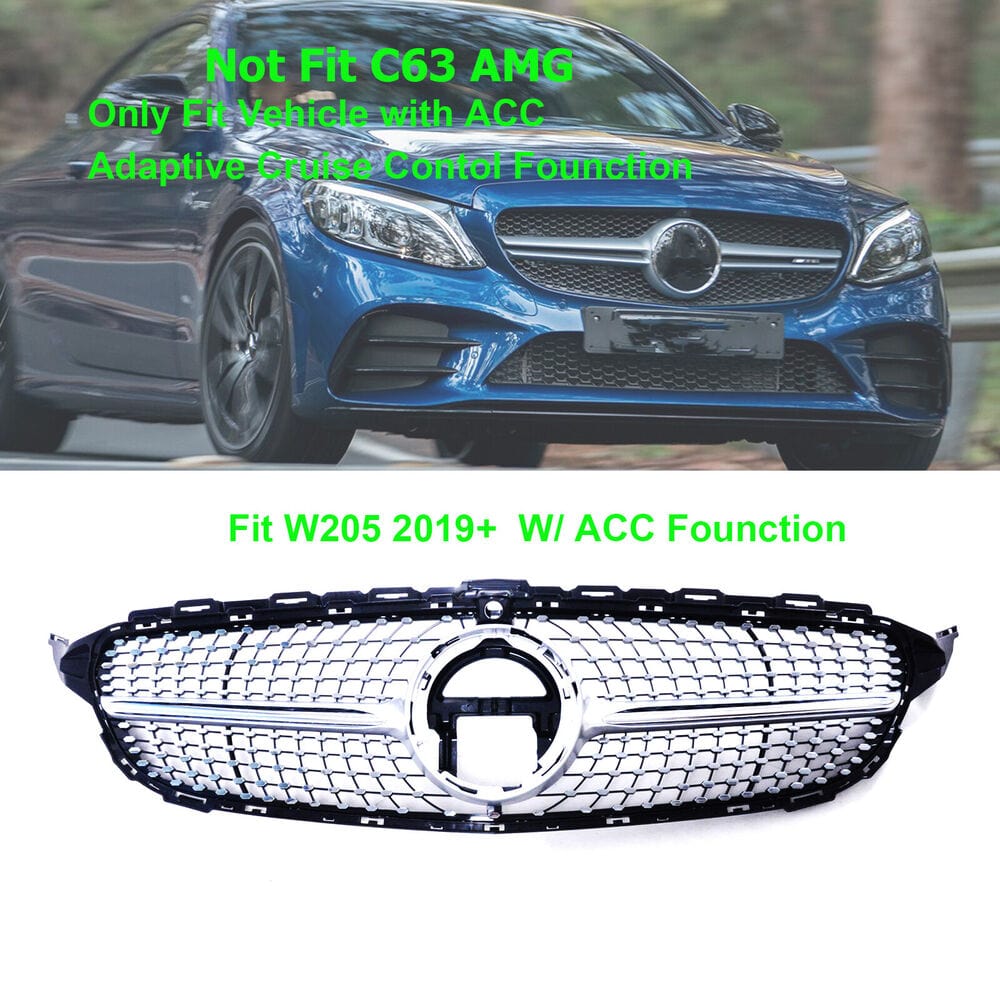 Forged LA VehiclePartsAndAccessories Diamond Grille For Mercedes Benz W205 C Class C300 C43 2019+ Grill W/ Camera