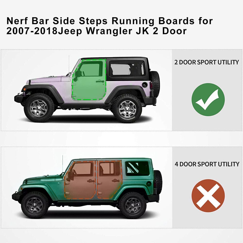 Forged LA VehiclePartsAndAccessories For 07-18 Jeep Wrangler JK 2-Door Side Step Armor Nerf Bars Guard Running Boards