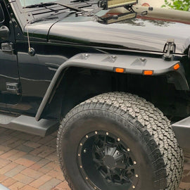 Forged LA VehiclePartsAndAccessories For 07-18 Jeep Wrangler JK Pocket Rivet Style Smooth Fender Flares w/LED Side