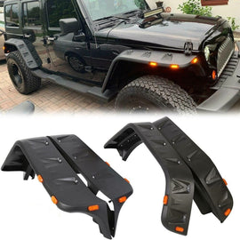 Forged LA VehiclePartsAndAccessories For 07-18 Jeep Wrangler JK Pocket Rivet Style Smooth Fender Flares w/LED Side