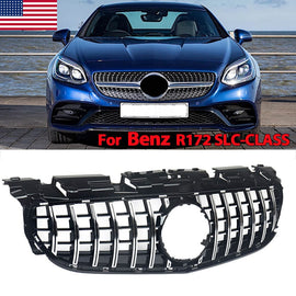 Forged LA VehiclePartsAndAccessories Front Panamericana Grille Chrome+Black For 2016+ Mercedes Benz SLC R172 SLC43
