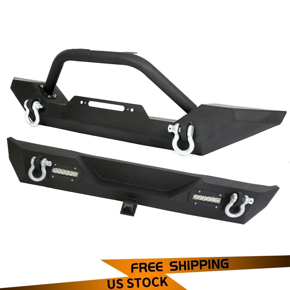 Forged LA VehiclePartsAndAccessories Front & Rear Bumper for 1987-2006 Jeep YJ Wrangler TJ w/D-Ring &Led Lights