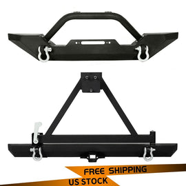 Forged LA VehiclePartsAndAccessories Front & Rear Bumper w/ Tire Carrier & D-Rings For 1987-2006 Jeep Wrangler TJ YJ