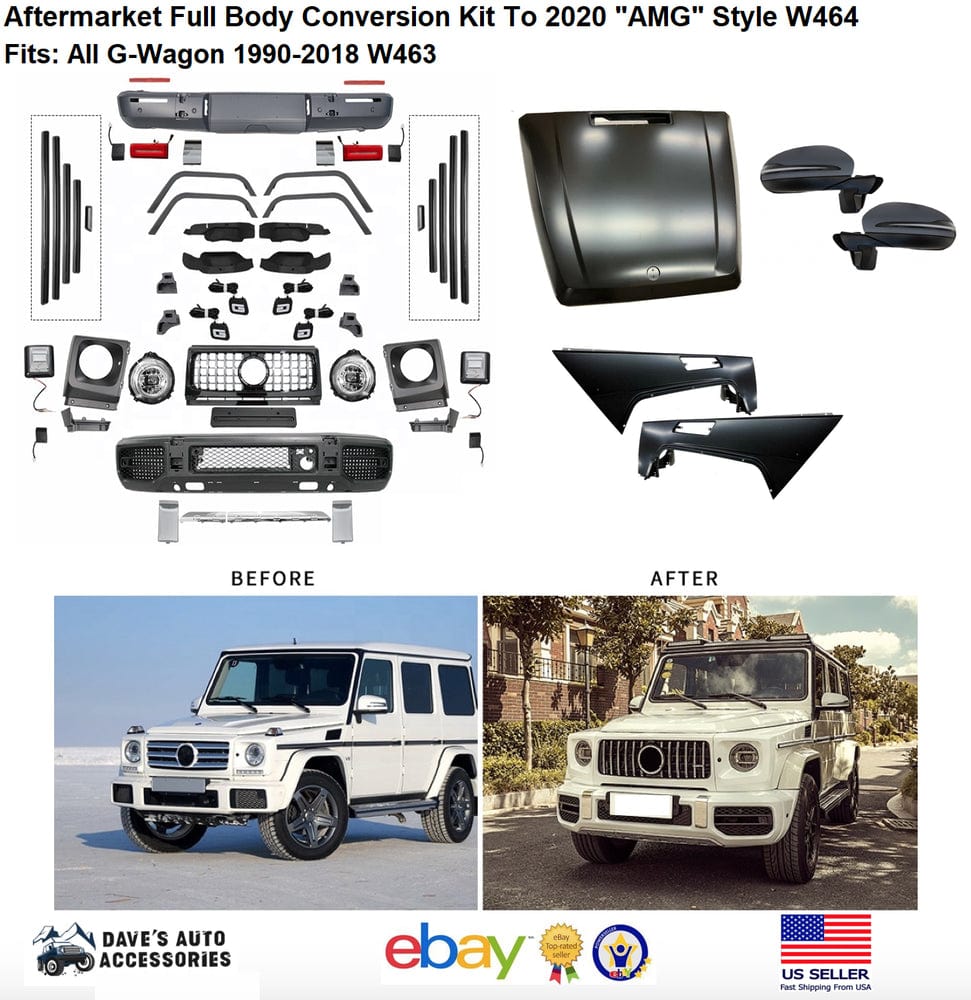 Mercedes Benz VehiclePartsAndAccessories G63 Body Kit Conversion 2019+ Style Bumper fenders Hood Facelift G500 G550 G55