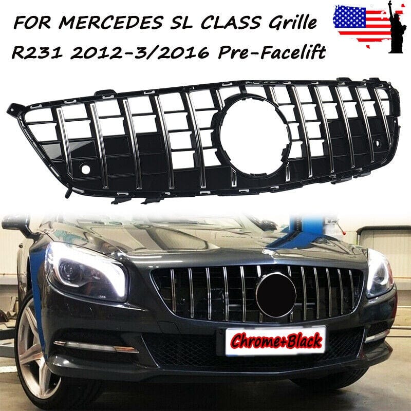 Forged LA VehiclePartsAndAccessories GT Grille For Mercedes R231 SL-CLASS SL400 SL500 Pre-LCI 2013-2016 Chorme+Black