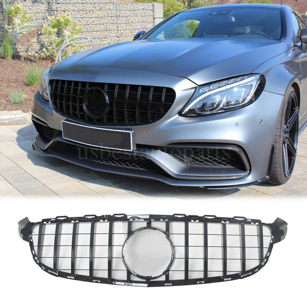 Forged LA VehiclePartsAndAccessories GT R AMG Style Front Grille for Mercedes W205 C63 C63S 2015-18 Black W/o Camera