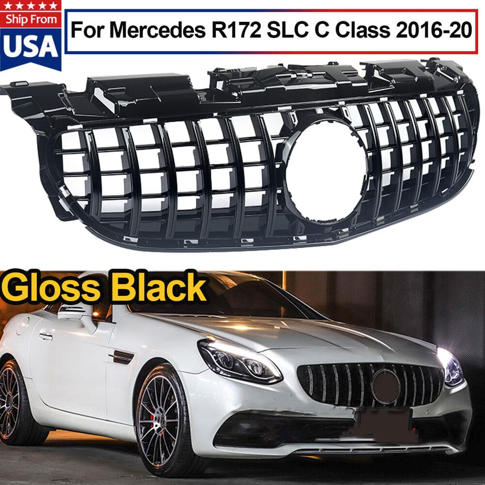 Forged LA VehiclePartsAndAccessories GT R Style Front Grille Fit For BENZ 2016-2020 SLC200 SLC300 R172 Glossy Black