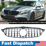 GT Style Grille FOR Mercedes Benz W205 C300 C350 C-Class 2015-2018 W/Camera Hole
