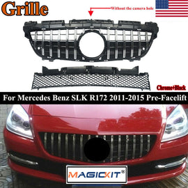 Forged LA VehiclePartsAndAccessories GT Upper + Lower Grille For Mercedes Benz R172 SLK-CLASS 2011-2015 Chrome/Black
