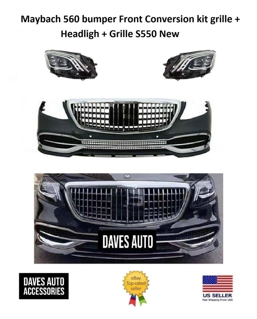 Mercedes-Benz VehiclePartsAndAccessories Maybach 560 bumper Front Conversion kit grille + Headligh + Grille S550 New