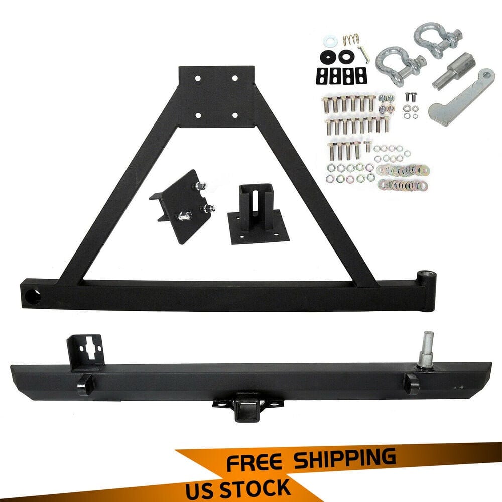 Forged LA VehiclePartsAndAccessories New Rear Bumper W/ Tire Carrier D-ring For 87-96 YJ & 97-06 TJ Jeep Wrangler