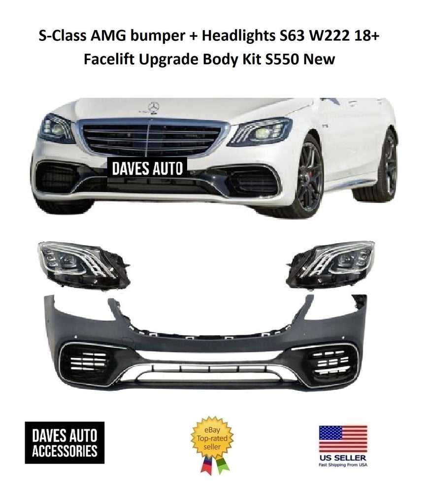 BMW VehiclePartsAndAccessories S-Class AMG bumper + Headlights S63 W222 18+ Facelift Upgrade Body Kit S550 New