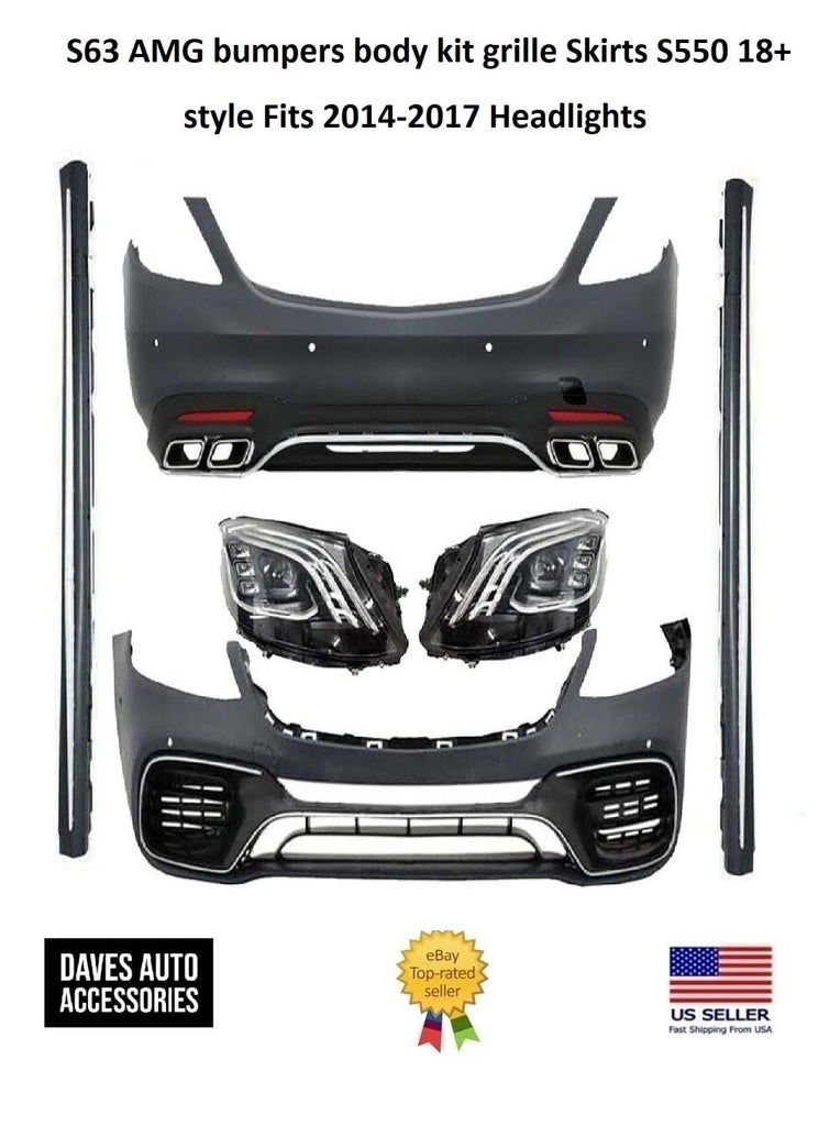 Mercedes-Benz VehiclePartsAndAccessories S63 AMG bumpers body kit grille Skirts S550 18+ style Fits 2014-2017 Headlights