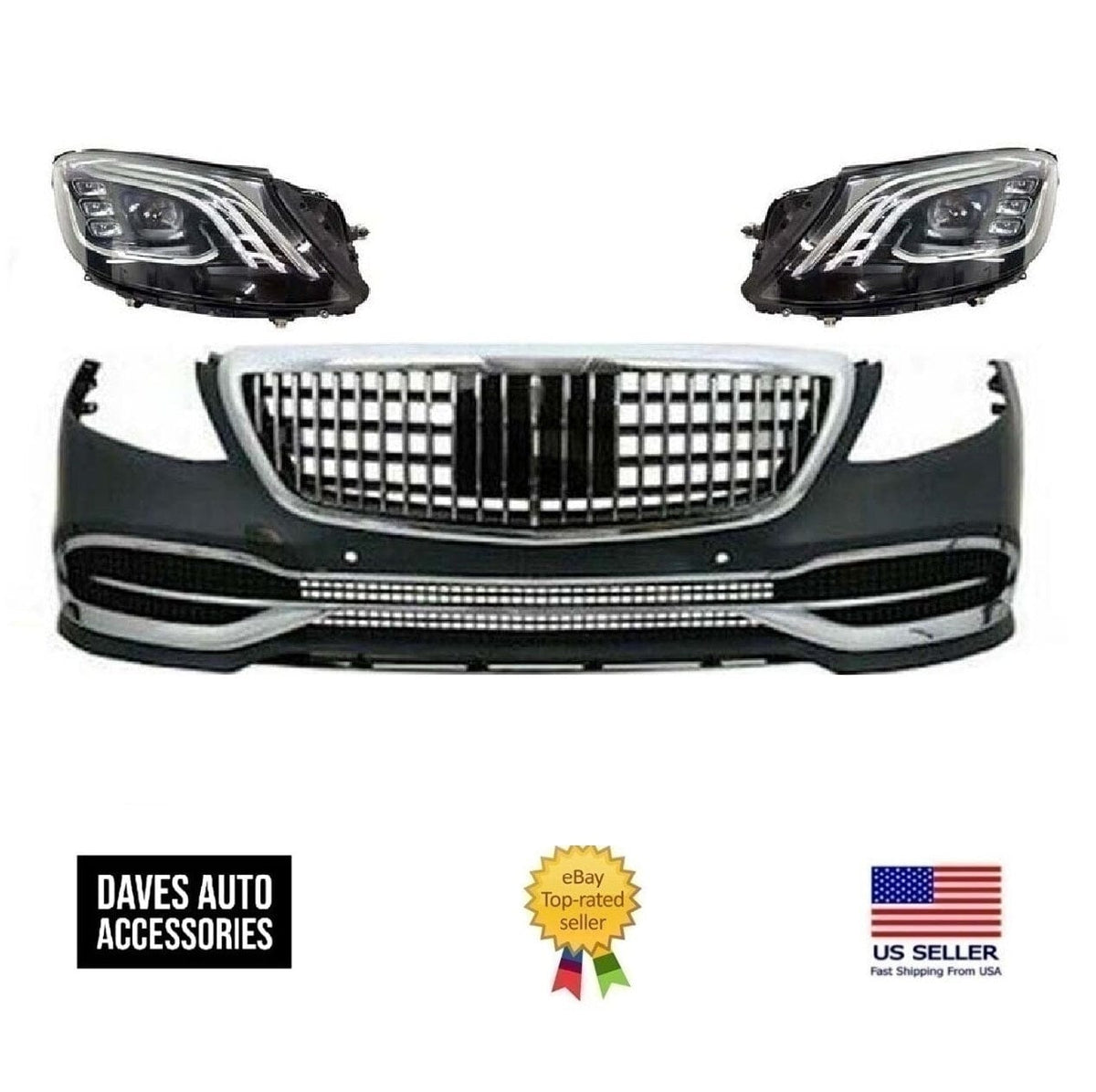 Maybach Conversion Kit S63 Bumper Maybach 560 Front Conversion kit grille + Headligh + Grille ...