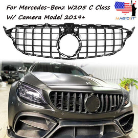 Forged LA VehiclePartsAndAccessories SHINY BLACK GT GRILLE W/CAMERA FOR Mercedes Benz C Class W205 C43 AMG 2019-2022