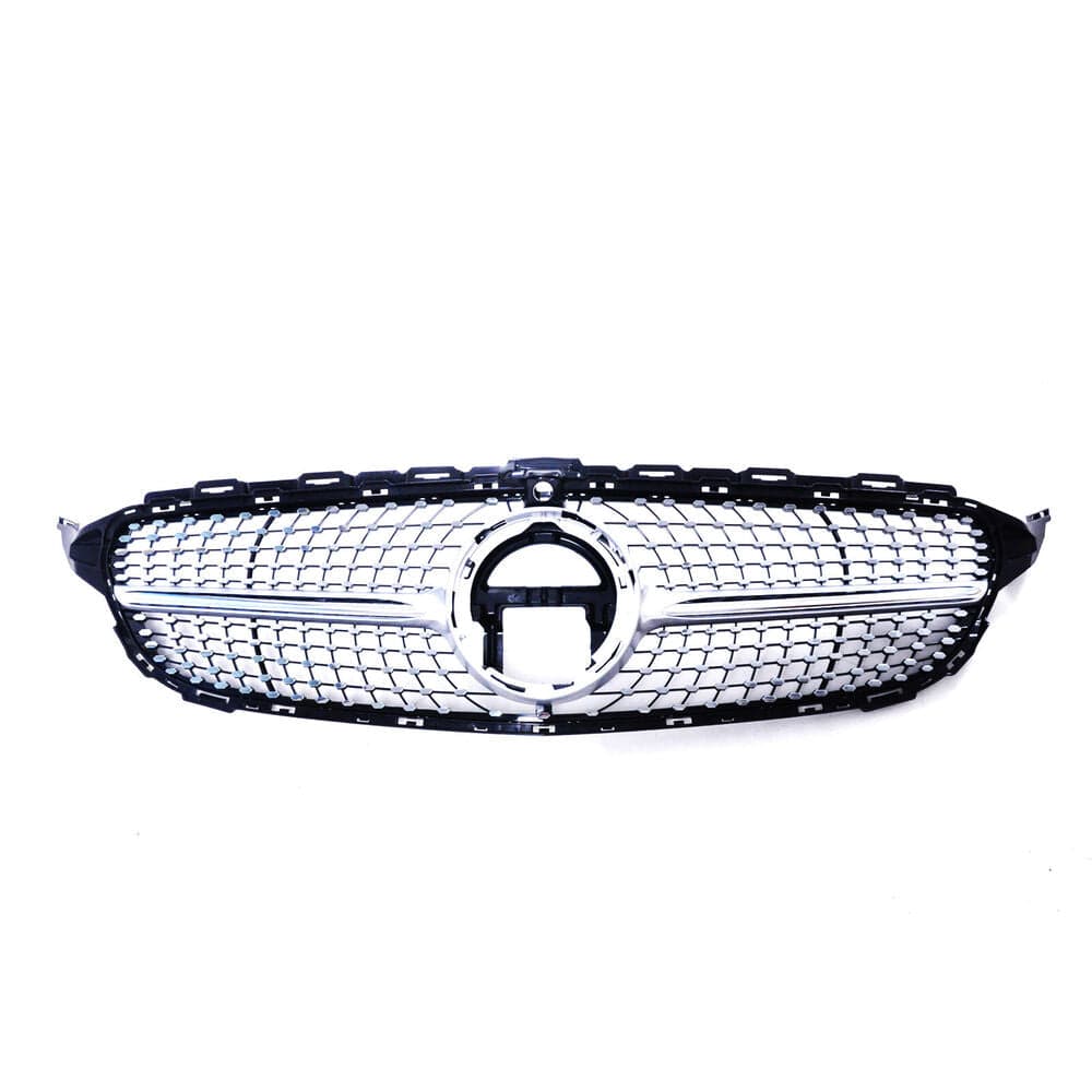 Forged LA VehiclePartsAndAccessories Silver Diamond Grille For Mercedes Benz W205 C Class C300 C43 W/ Camera Hole 19+