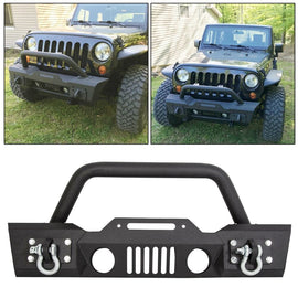 Forged LA VehiclePartsAndAccessories Stubby Front Bumper Winch Plate w/Fog Light Housing For 07-18 Jeep Wrangler JK
