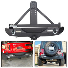 Load image into Gallery viewer, Forged LA VehiclePartsAndAccessories Textured Black Rear Bumper w/ Tire Carrier+LED Lights for 07-18 Jeep Wrangler JK