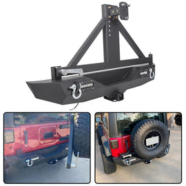 Forged LA VehiclePartsAndAccessories Textured Black Rear Bumper w/ Tire Carrier+LED Lights for 07-18 Jeep Wrangler JK