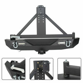 Forged LA VehiclePartsAndAccessories Textured Black Rear Bumper w/ Tire Carrier+LED Lights for 07-18 Jeep Wrangler JK