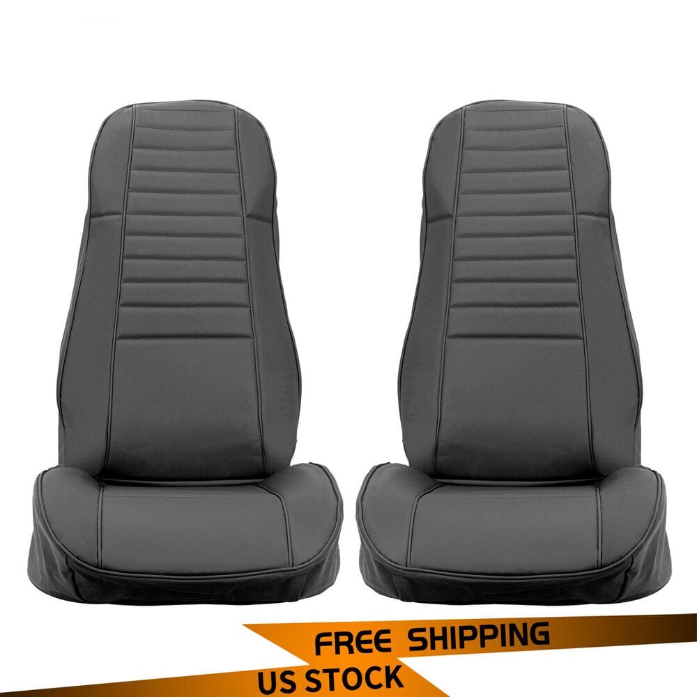 Forged LA VehiclePartsAndAccessories Upgrade Leather- For 1976-1986 Jeep CJ YJ NEW Black Front & Rear Seats Cover SET