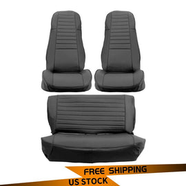 Forged LA VehiclePartsAndAccessories Upgrade Leather- For 1976-1986 Jeep CJ YJ NEW Black Front & Rear Seats Cover SET